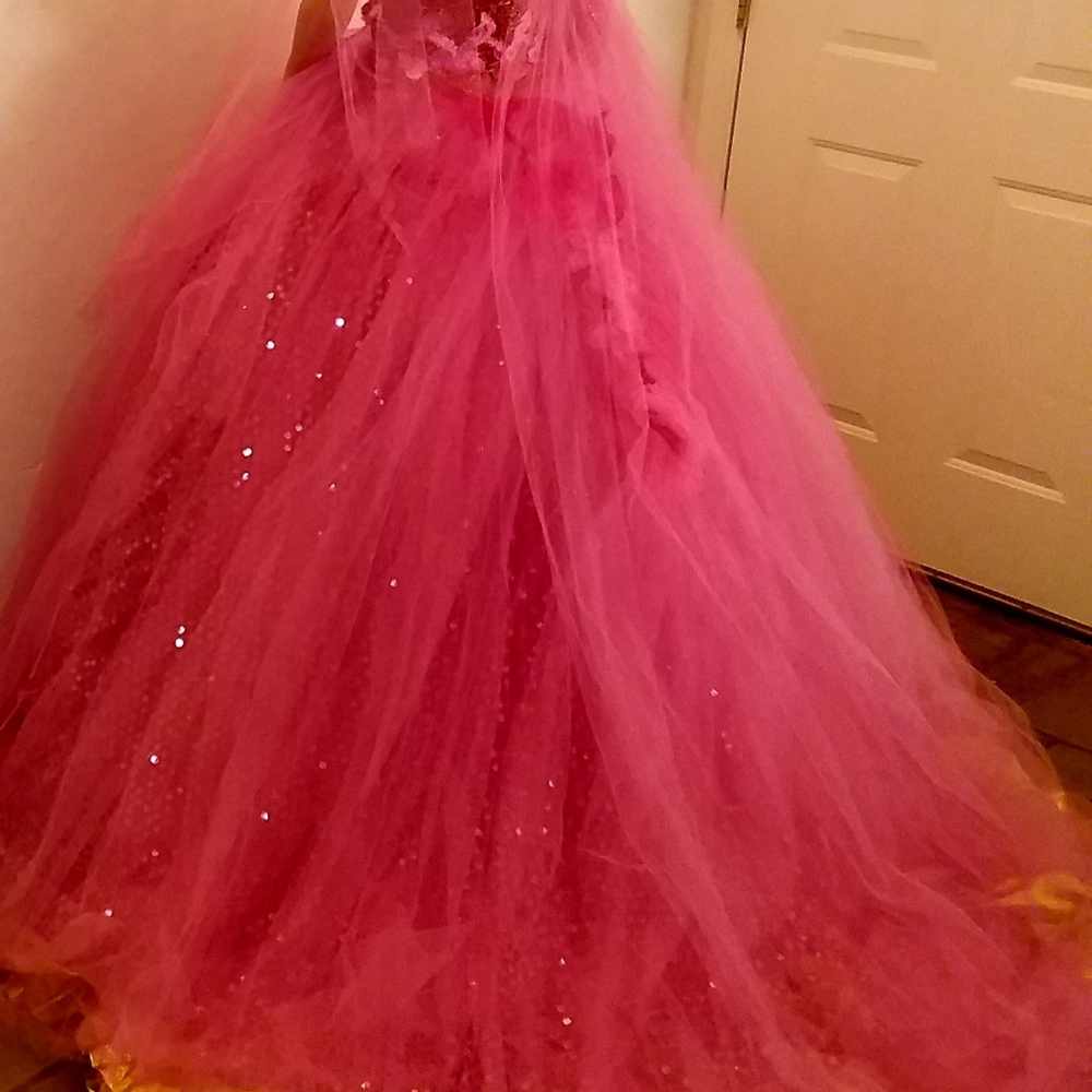 YASMINE Pink Tulle Sequin Wedding Ballgown Set - Picture 6 of 10